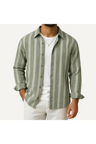 Hazhers Ανδρικό πουκάμισο Oversize με γιακά μακρυμάνικο λινό καλοκαιρινό πουκάμισο