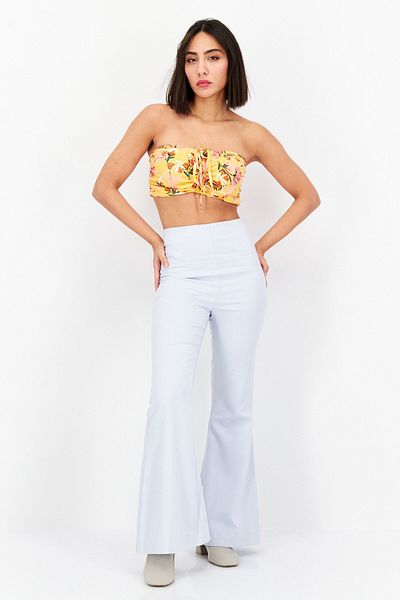 Roxy Women Straight Across Strapless Floral Pattern Crop Top, Yellow