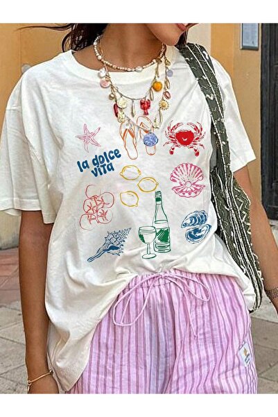 Bengi Clothing تي شيرت مطبوع بأكمام قصيرة وقصة كبيرة الحجم