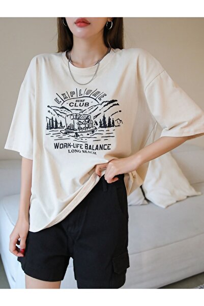 Jose Clothing تي شيرت مطبوع بأكمام قصيرة وقصة كبيرة الحجم