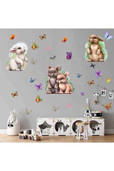 KT Decor Rabbits and Butterflies Xlpastel Color Kids and Baby Room Mega Wall ...