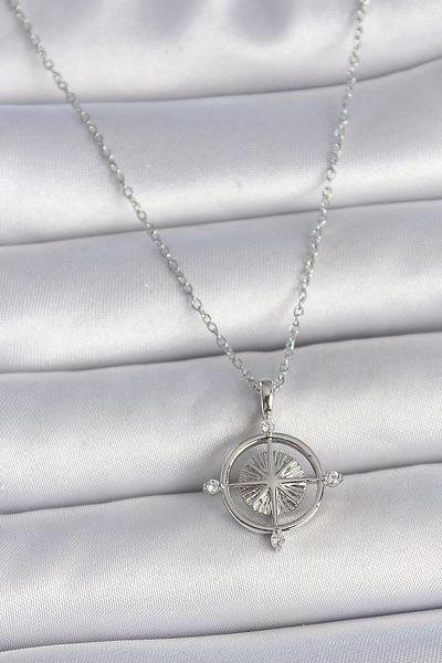 Skygo 316L Steel Silver Color Chain Zircon Stone Compass Model Women's Necklace - Tj-Bko10038