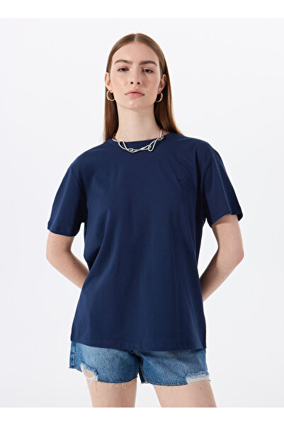 Mustang Bisiklet Yaka Düz Lacivert Kadın T-Shirt M5SL-TST1858