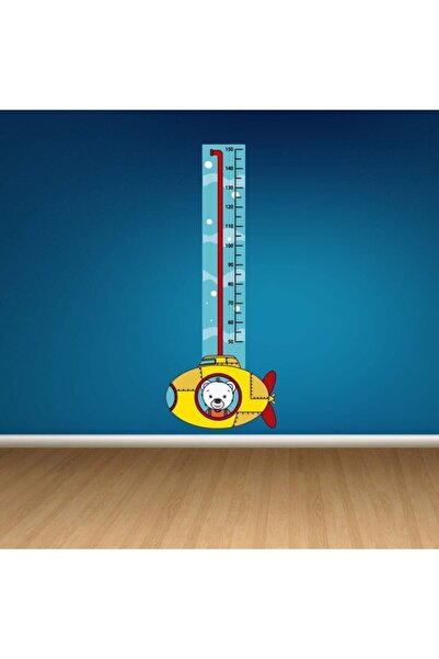 KT Decor Autocolant de măsurare a înălțimii cu submarin și căpitanul drăguț ursuleț de pluș