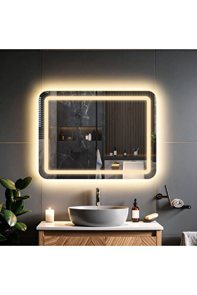 lumora mirror design Quadra Günışığı Led'li Kumlamalı Lavabo & Banyo Aynası (Dokunmatik Sensörlü)