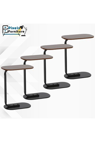 PixelsFurniture مجموعة 4 طاولة جانبية من بكسل الأثاث على شكل C للأريكة والسرير، طاولة بقواعد معدنية صلبة