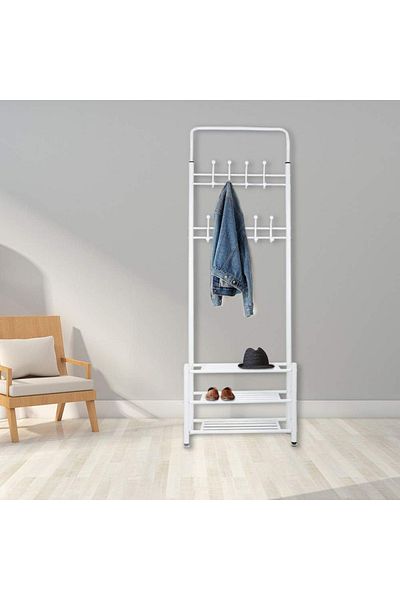 PixelsFurniture Pixel Furniture 3 in 1 Clothes Rack with Shoe Shelves, 9 Hooks and Clothes Hanger
