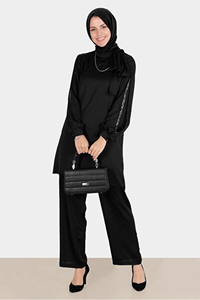 Alvina Satin Jewelled Bow Detailed Double Pants Set - 30276