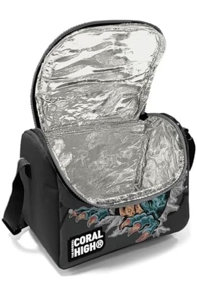 STOREMAX Mu-Artshop High Men's School School Lunch Bag - Black Gray Dinosaur - Thermal Lined Tnca 871301