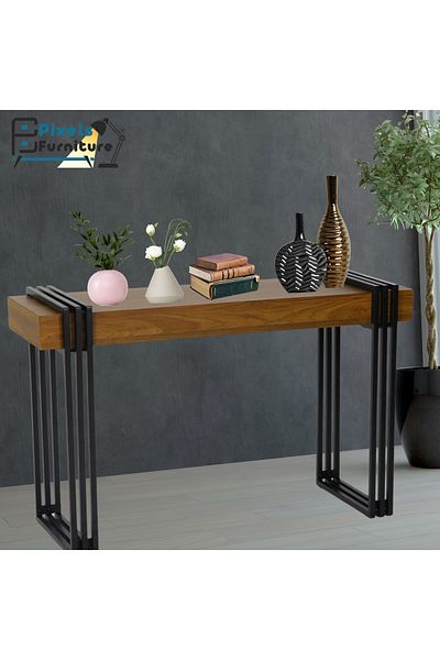 PixelsFurniture Pixel Furniture Console Table, Entryway with Wood Top and Metal Ends, Versatile