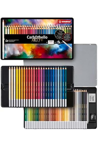 STOREMAX Sellbuystore Carbothello - Dry Crayons - 60S Metal Box - Includes Sharpener and Eraser Assortment