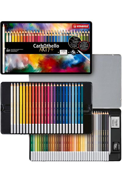 STOREMAX Sellbuystore Carbothello - Dry Crayons - 60S Metal Box - Includes Sharpener and Eraser Assortment