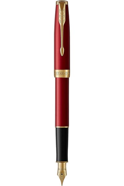 STOREMAX Ntwork Sonnet Lacquer Red Gold Design Fountain Pen, Medium Thickness Nib, Blue Ink