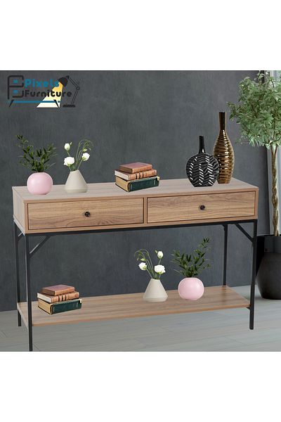 PixelsFurniture Pixel Furniture Console Table, Entryway with Wood Top and Metal Ends, Versatile