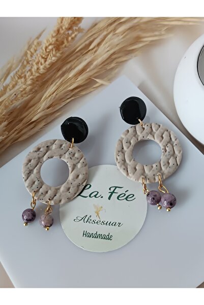 La fee aksesuar Black-Beige with Steel Earrings Bohemian & Ethnic Pattern Tex...