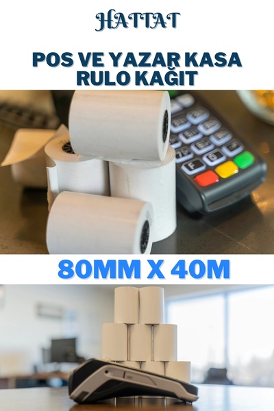 HATTAT High Quality 100 Pieces Thermal Rolls - 80Mmx40M Pos and Cash Register, Full Metering Net Printed