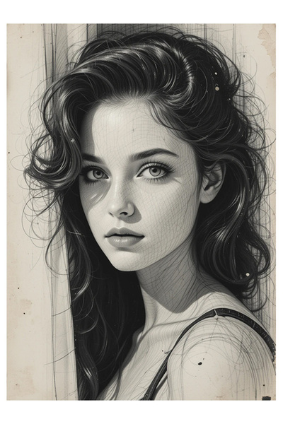 Bedeko Kara Kalem Görünümlü Güzel Kadın Mdf Tablo