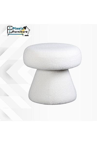 PixelsFurniture Pixel Furniture Geometric Round Pouf Chair in Boucle Fabric, White
