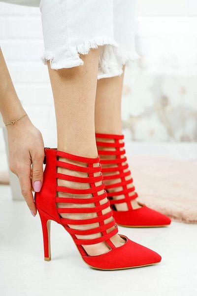 PayBuy Women's Multi-Striped Thin Heeled Shoes Zippered Pointed Toe Special Design Model