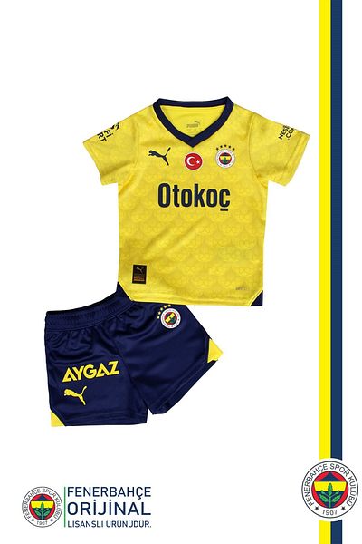 Fenerbahçe Original Licensed 23-24 Yellow Kids Jersey Set with Gift Wooden Box