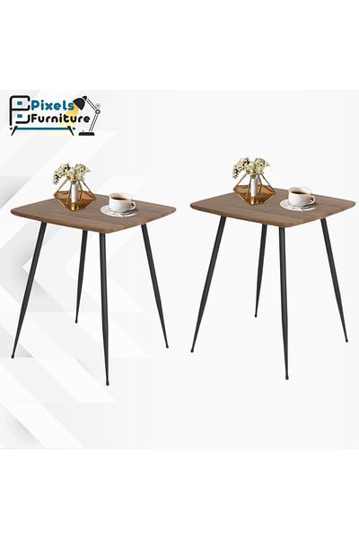 PixelsFurniture Set of 2 Pixel Furniture Square Side Table for Sofa and Bed, Metal Base Table