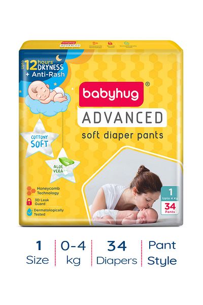 Babyhug Advanced Soft Diaper Pants, Size 1 - 34 Pieces