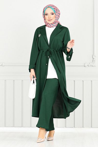 ModaMerve Arma Detail Hijab Suit 9140Pl940-M Emerald