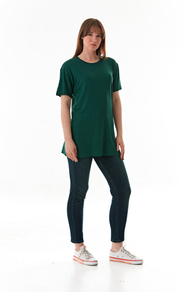 Fulla Moda Basic Crew Neck Lycra Casual T-Shirt με σκισίματα στα πλαϊνά