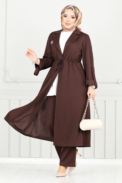 ModaMerve Arma Detail Hijab Σετ 9140PL940-M Καφέ
