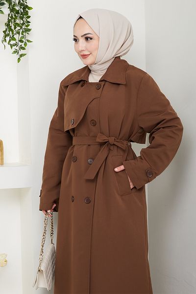 InStyle Brown Trench Coat with Long Lining and Cover Detail