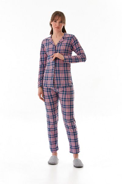 Fulla Moda Plaid Patterned Shirt Collar Suede Pajama Set