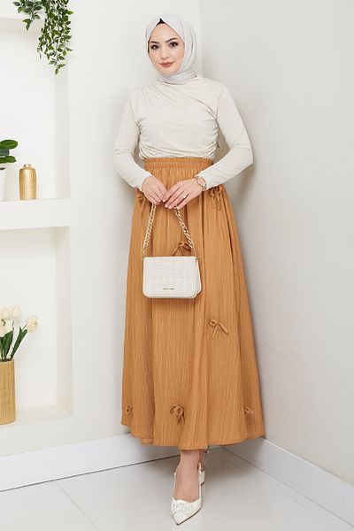 InStyle Fusta Camel cu detaliu fund cu talie elastică