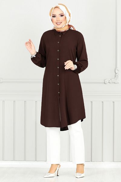 ModaMerve Front Buttoned Tunic 0171Bgs895-M Brown