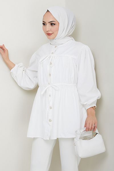 InStyle Cămașă Ecru cu nasturi de piatră