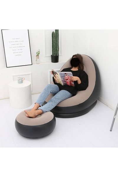 PixelsFurniture مجموعة قطعتين كرسي استرخاء وكرسي قدم قابل للطي والنفخ من بكسل الأثاث, للاستخدام الداخلي والخارجي