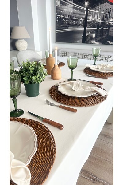 Decamor home Cotton Liquid Proof Fabric Ecru Table Cloth