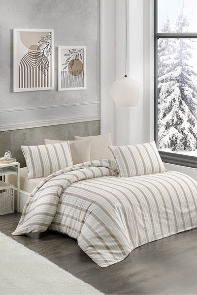 CANDAN ÇEYİZ Комплект единично легло с калъфка за възглавница 160x220 см, цвят кафе, естествен плат, без чаршаф