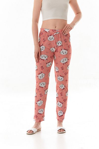 Fulla Moda Partea de jos de pijama imprimată cu pisici