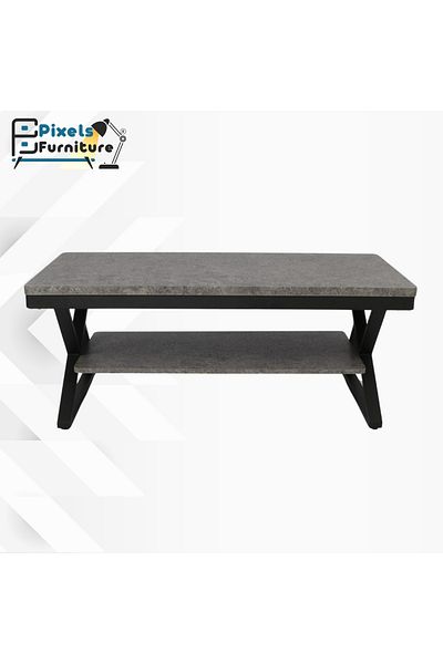 PixelsFurniture Pixel Furniture 2-Tier Coffee Table with Wood Top, Wood Bottom Shelf and Metal Ends