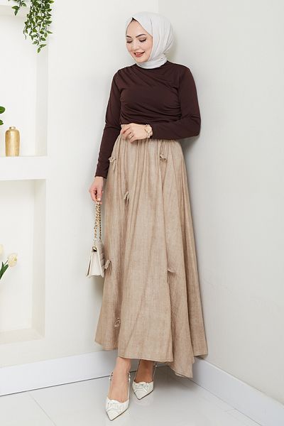 InStyle Fusta bej cu detaliu fundita si talie elastica