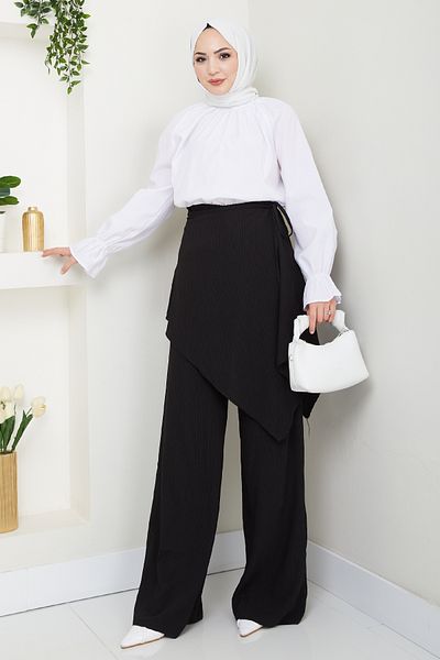 InStyle Black Crepe Trousers with Cross Tie Detail