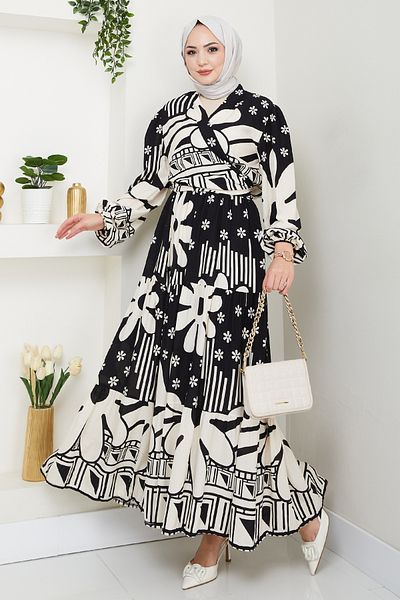InStyle Floral Geometric Pattern Black Viscose Set