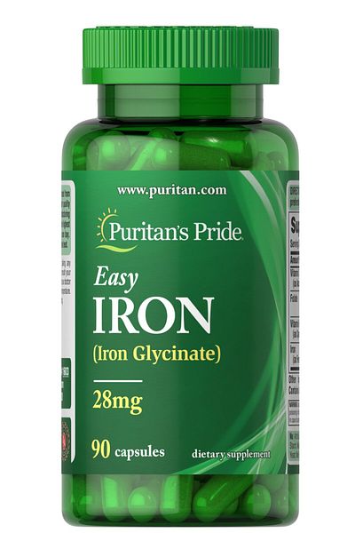 Puritan's Pride Easy Iron 28 mg (Iron Glycinate) – 90 Capsules