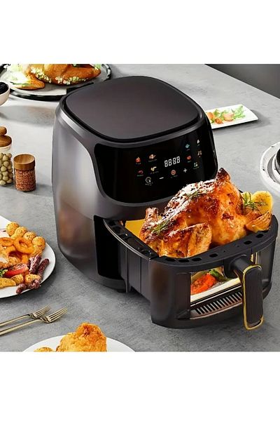 ET-LIFE Digital Air Fryer, 2400W, 8L, 8 Presets, Rapid Air Technology & Led Display, for Grilling, Baking