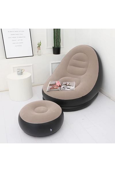 PixelsFurniture مجموعة قطعتين كرسي استرخاء وكرسي قدم قابل للطي والنفخ من بكسل الأثاث, للاستخدام الداخلي والخارجي