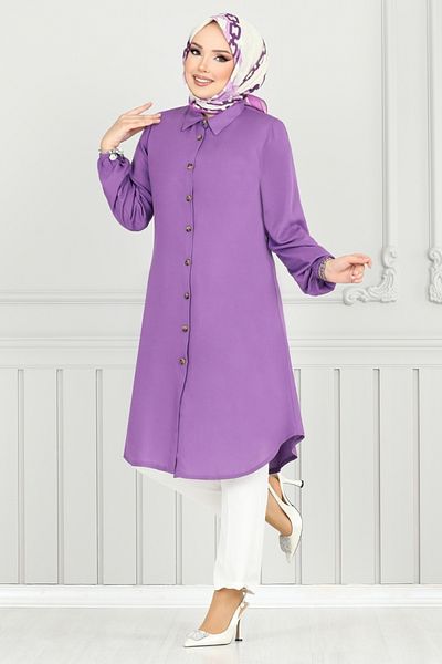 ModaMerve Front Buttoned Tunic 0171Bgs895-M Lilac