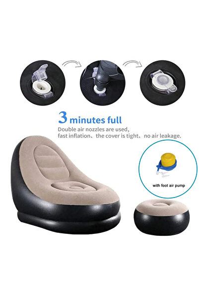PixelsFurniture Pixel Furniture 2-Piece Inflatable Foldable Recliner and Footstool Set, Indoor and Outdoor Use