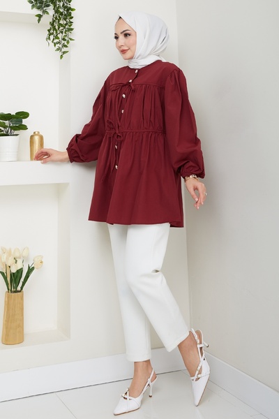 InStyle Риза с копчета в бордо с набрани камъни