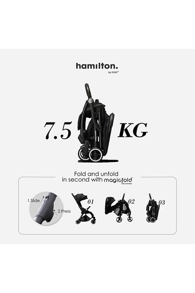 HAMILTON by Yoop Everyday Stroller - Quick Fold & Easy Store in Cabin Overhead Compartments, Black