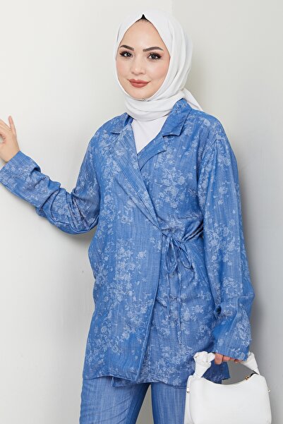 InStyle Σετ κιμονό με τζιν ζακάρ μπλε